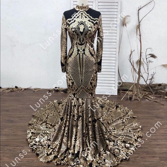 black and gold sequin prom dress